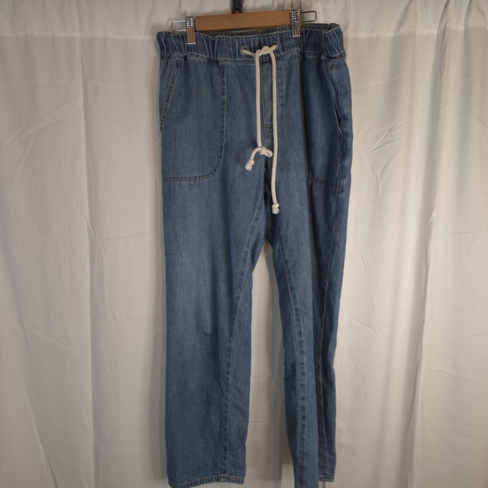 J. Crew Women's Relaxed Blue Jeans Elastic Waist Drawstring Size 29